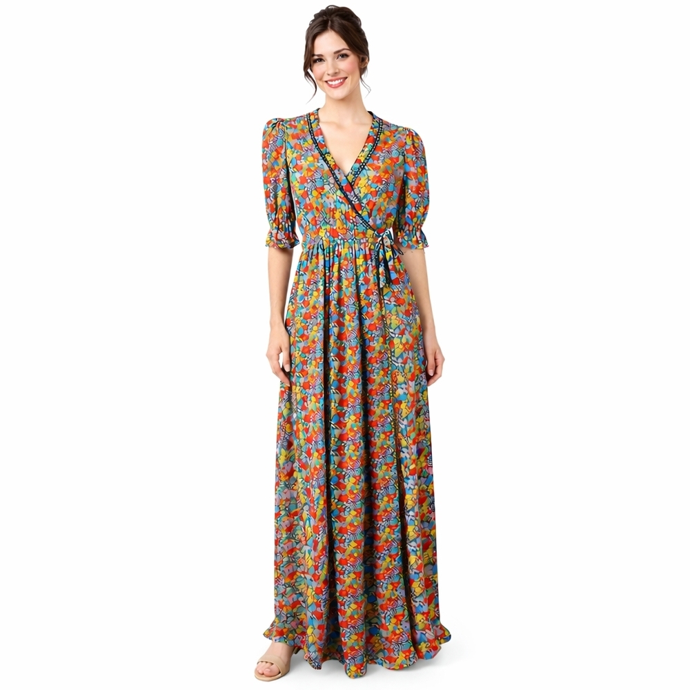 Ash & Eden Women's Semi Sheer Floral Cottagecore Prairie Maxi Wrap Dress…